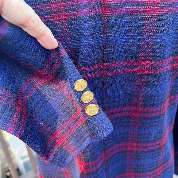 VTG Cape Cod Match Mates sz 2/4 Plaid Blazer Blue Red Gold Buttons Preppy - Picture 6 of 8